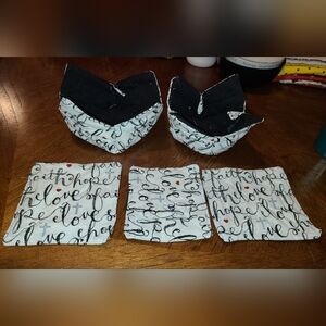 5 piece set 2 bowl cozies & 3 coasters 100% cotton 5x5,6x6,5.5x5.5